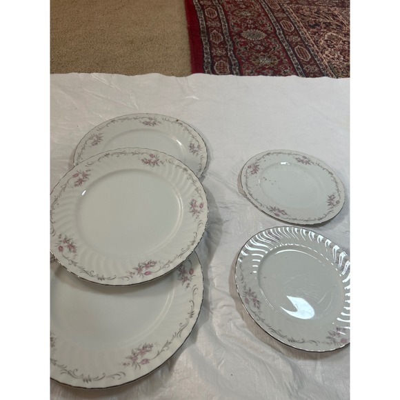 Gold Standard Genuine Porcelain China Dinner Plates Pink Floral Swirl Set of 4